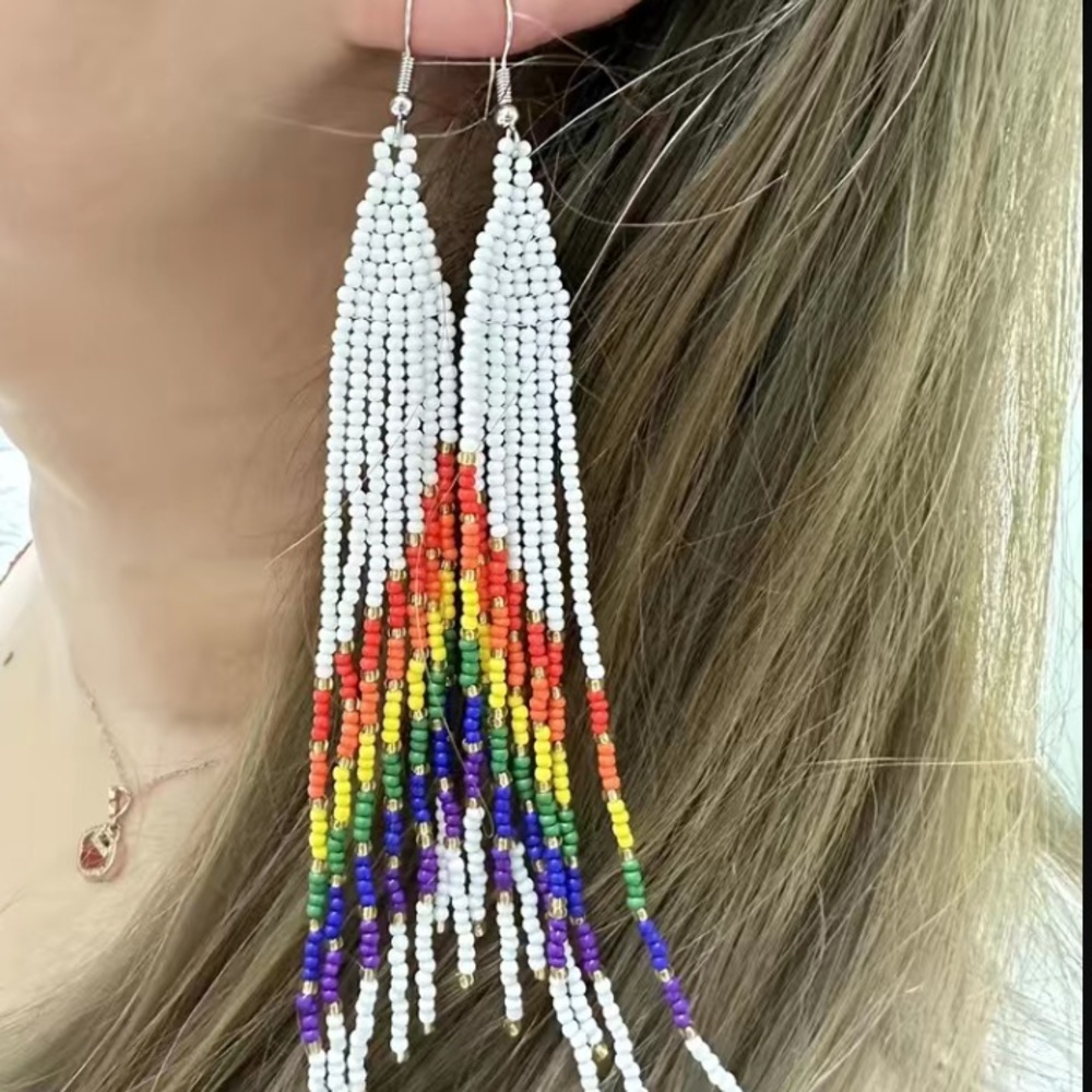 Boho Rainbow Seed Bead Fringe Earrings